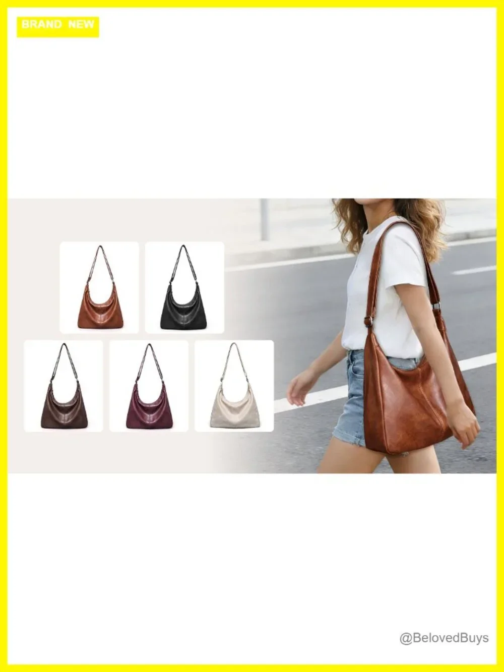 Vegan Leather Slouchy Hobo Bag Women Shoulder Tote Purse with Adjustable Strap